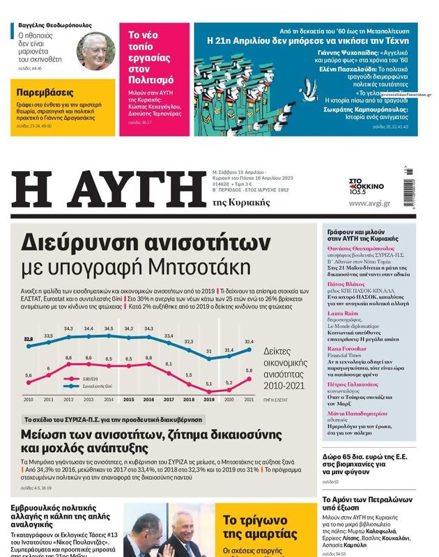 Πρωτοσέλιδο Αυγή