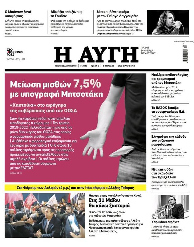 Πρωτοσέλιδο Αυγή