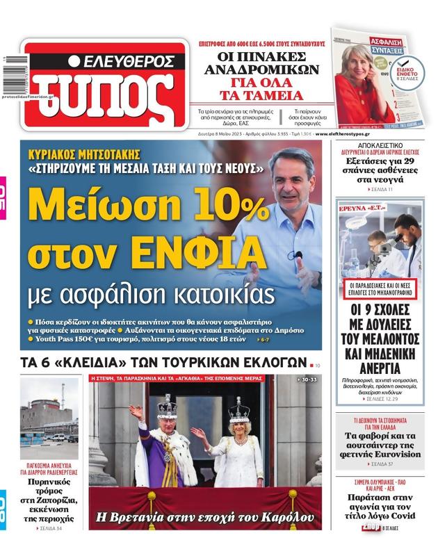 Πρωτοσέλιδο Ελεύθερος Τύπος