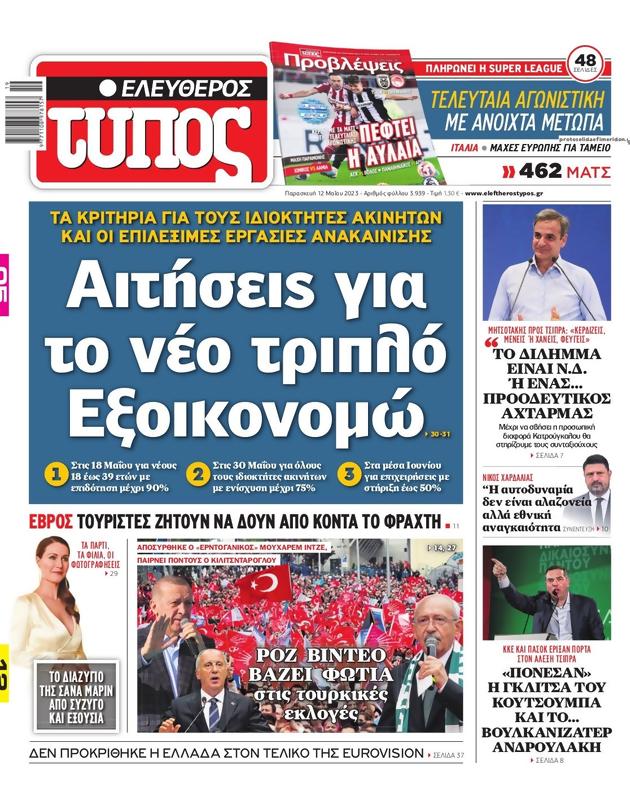 Πρωτοσέλιδο Ελεύθερος Τύπος
