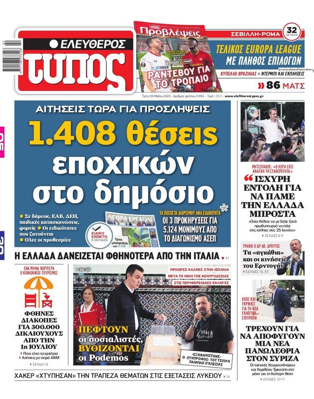 Πρωτοσέλιδο Ελεύθερος Τύπος