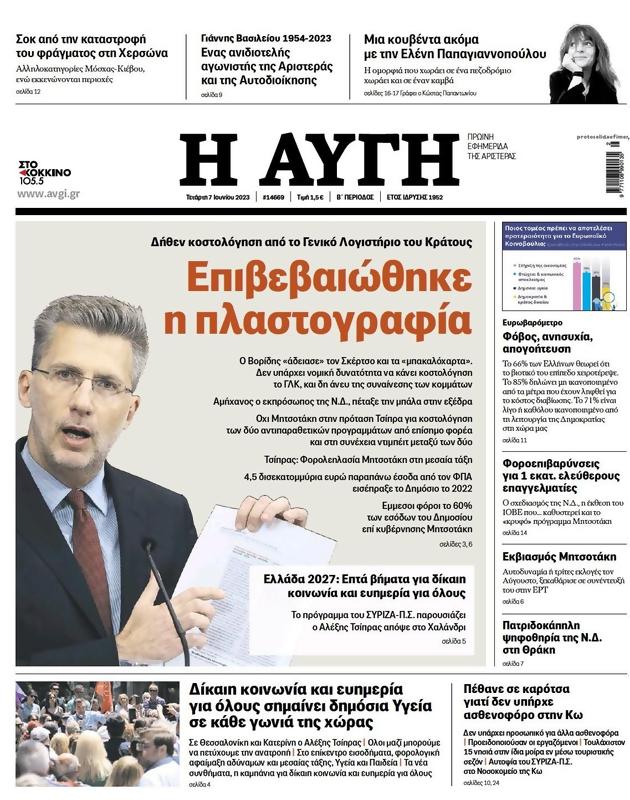 Πρωτοσέλιδο Αυγή