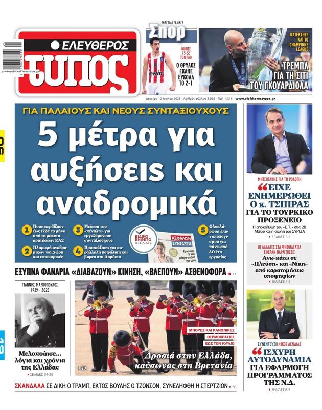 Πρωτοσέλιδο Ελεύθερος Τύπος