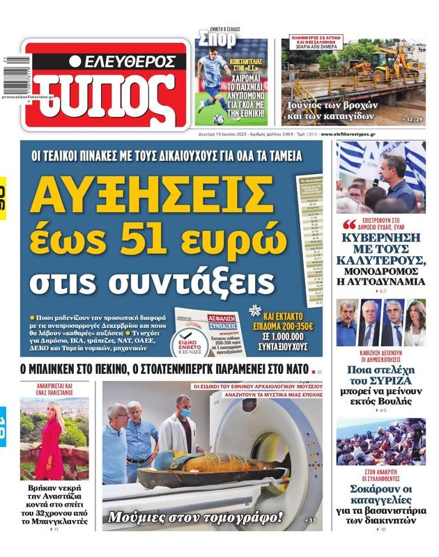 Πρωτοσέλιδο Ελεύθερος Τύπος