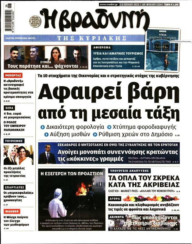 Πρωτοσέλιδο Η Βραδυνή