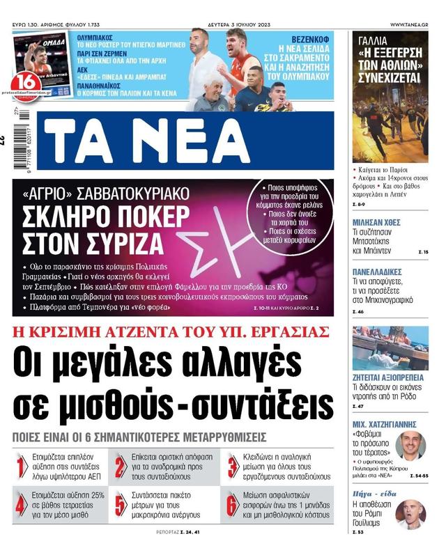 Πρωτοσέλιδο Τα Νέα