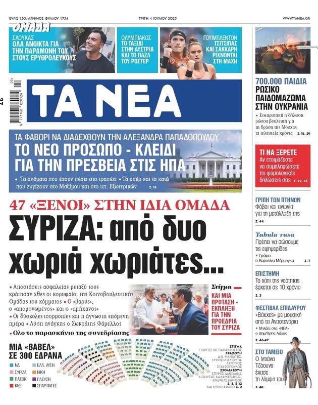Πρωτοσέλιδο Τα Νέα