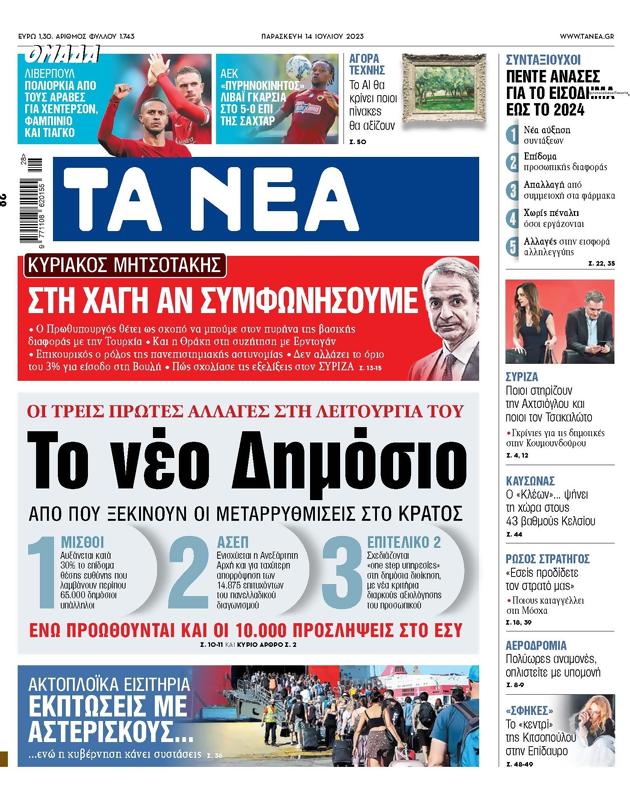 Πρωτοσέλιδο Τα Νέα