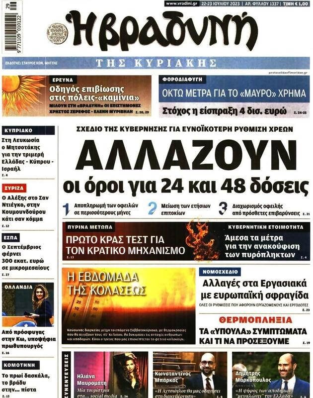 Πρωτοσέλιδο Η Βραδυνή