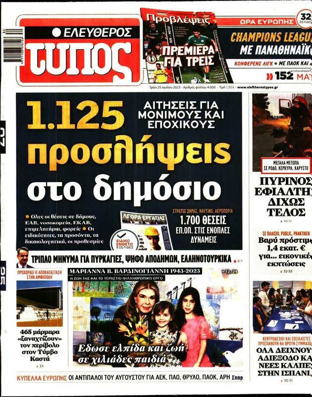 Πρωτοσέλιδο Ελεύθερος Τύπος