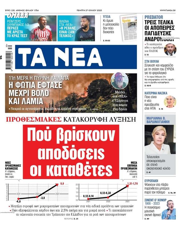 Πρωτοσέλιδο Τα Νέα