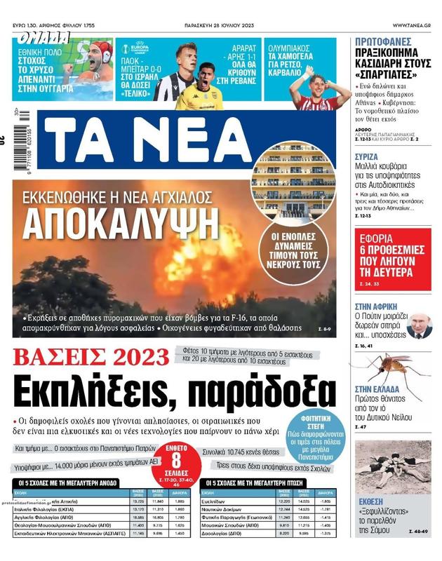 Πρωτοσέλιδο Τα Νέα