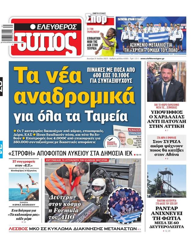 Πρωτοσέλιδο Ελεύθερος Τύπος
