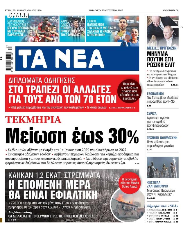 Πρωτοσέλιδο Τα Νέα