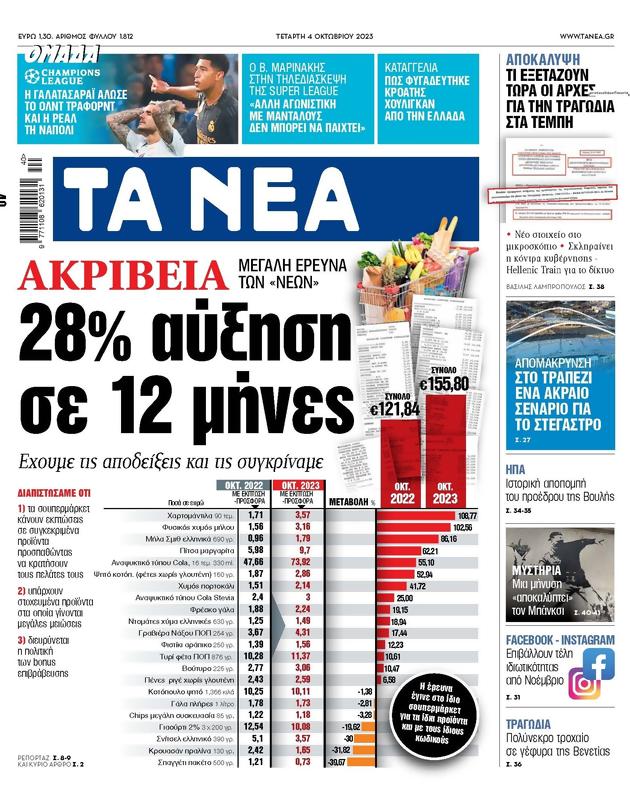 Πρωτοσέλιδο Τα Νέα