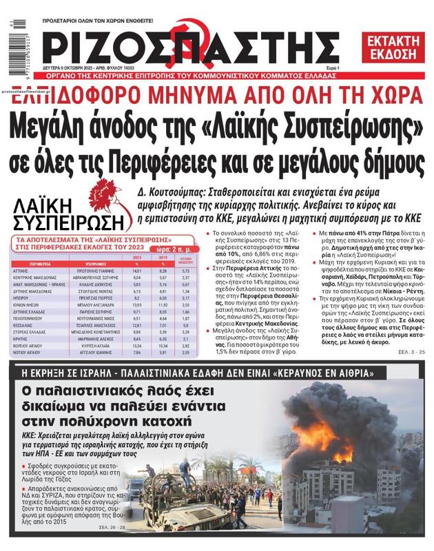 Πρωτοσέλιδο Ριζοσπάστης