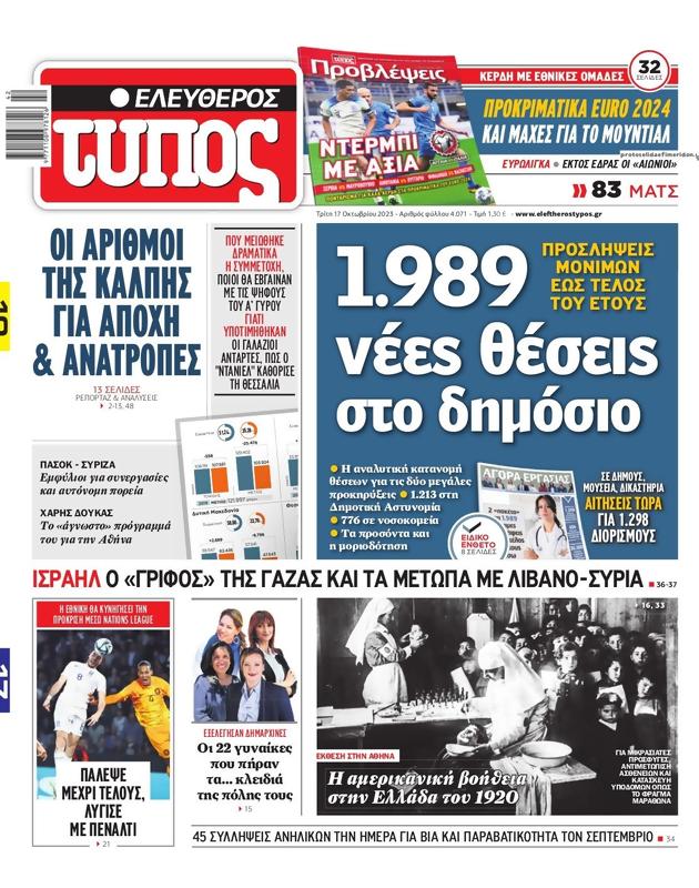 Πρωτοσέλιδο Ελεύθερος Τύπος