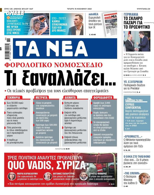Πρωτοσέλιδο Τα Νέα