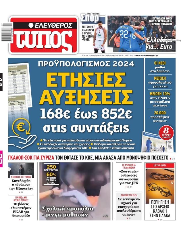 Πρωτοσέλιδο Ελεύθερος Τύπος