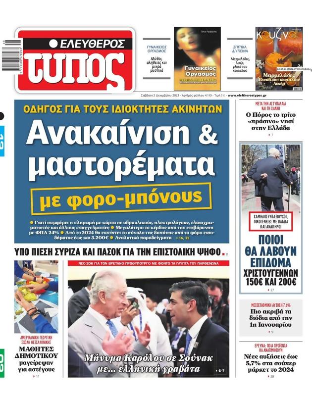 Πρωτοσέλιδο Ελεύθερος Τύπος