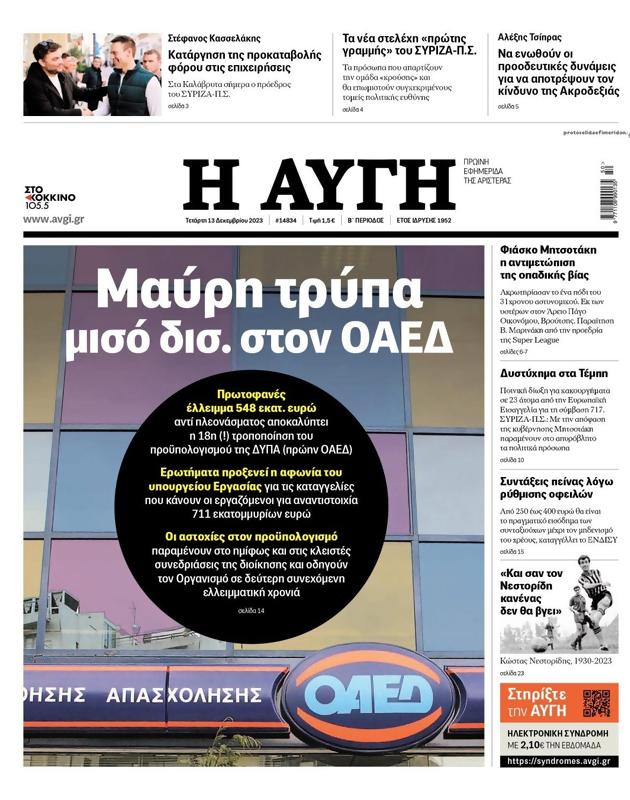 Πρωτοσέλιδο Αυγή