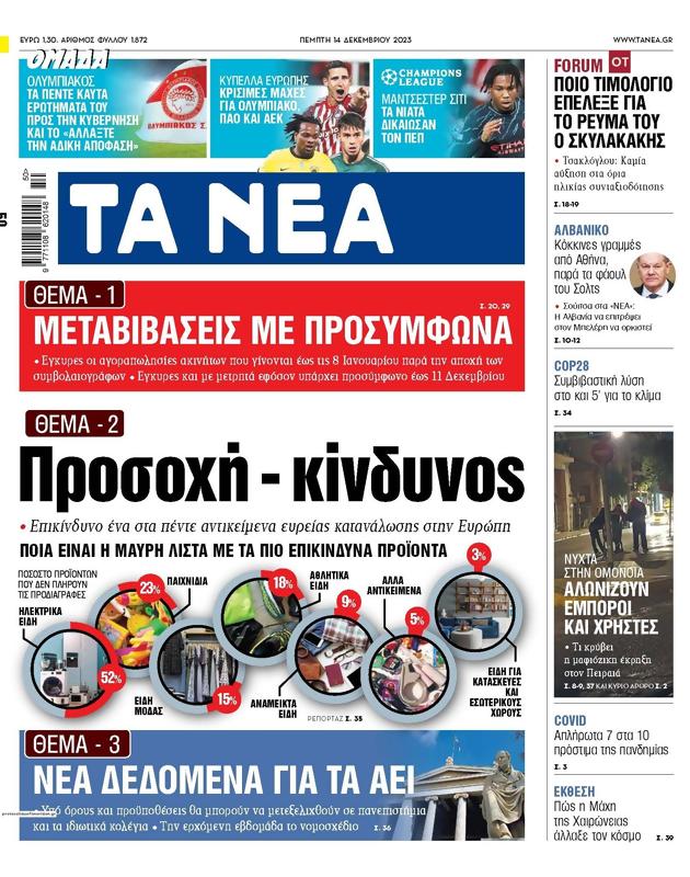 Πρωτοσέλιδο Τα Νέα