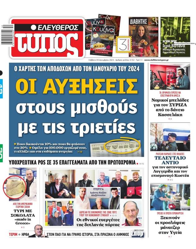 Πρωτοσέλιδο Ελεύθερος Τύπος