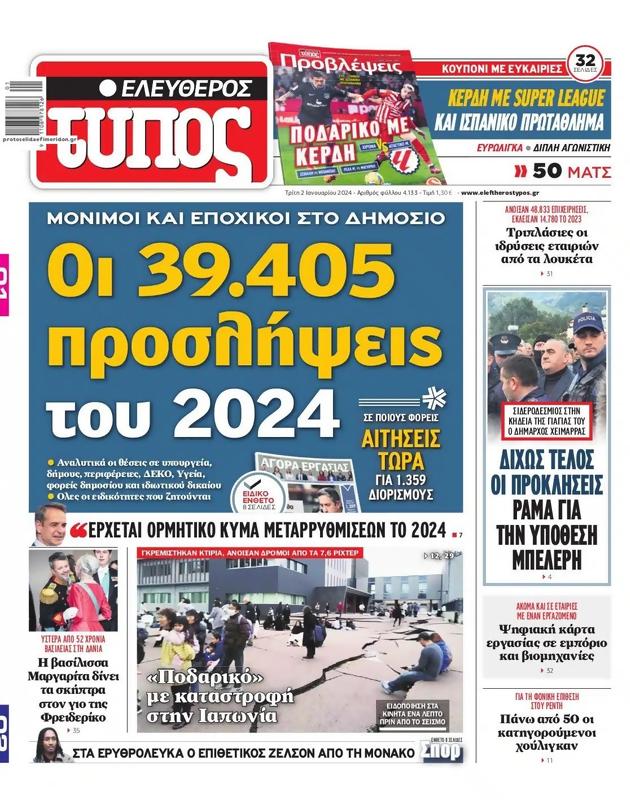 Πρωτοσέλιδο Ελεύθερος Τύπος