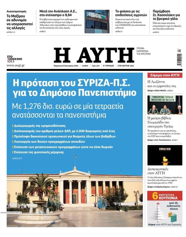 Πρωτοσέλιδο Αυγή
