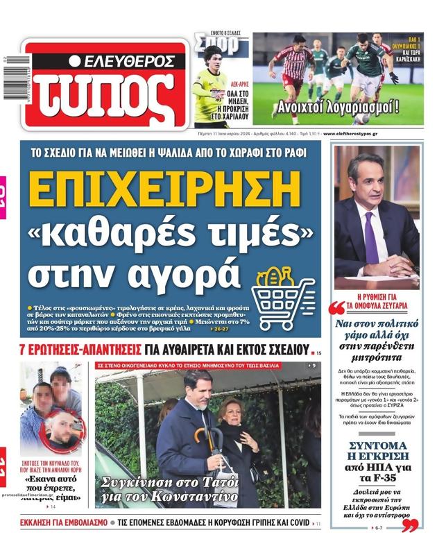Πρωτοσέλιδο Ελεύθερος Τύπος