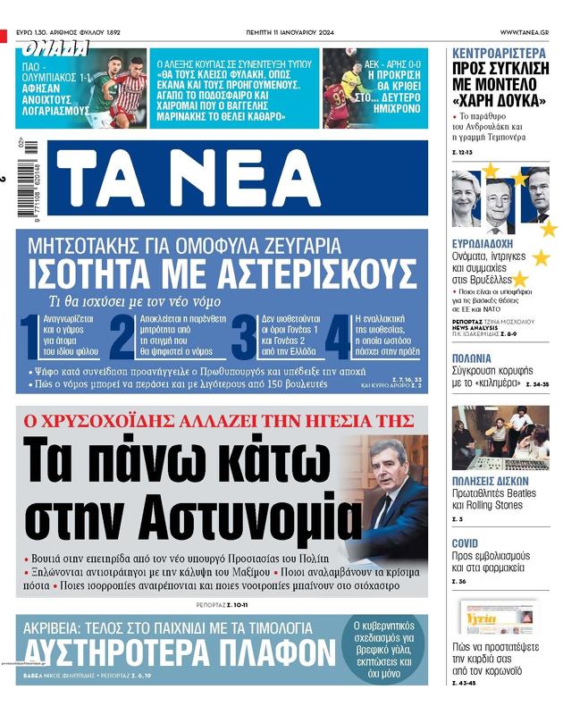 Πρωτοσέλιδο Τα Νέα