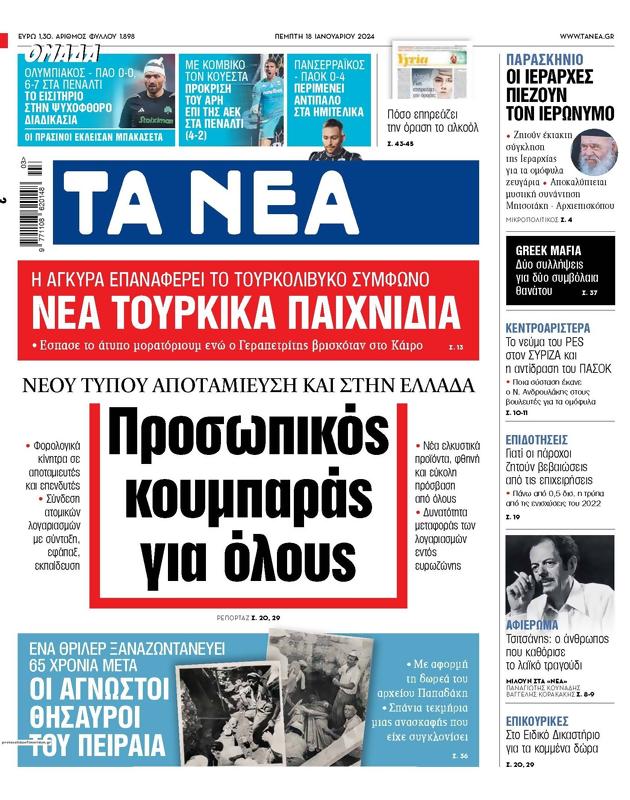 Πρωτοσέλιδο Τα Νέα