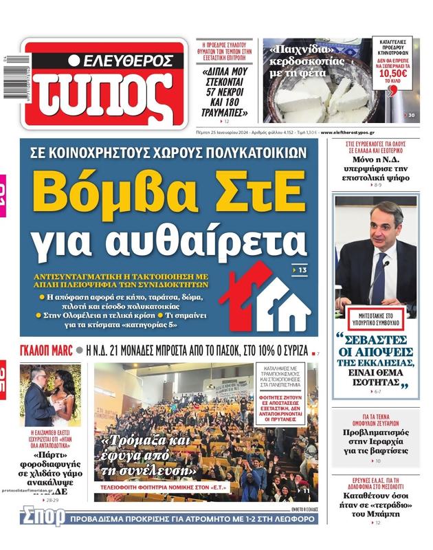 Πρωτοσέλιδο Ελεύθερος Τύπος