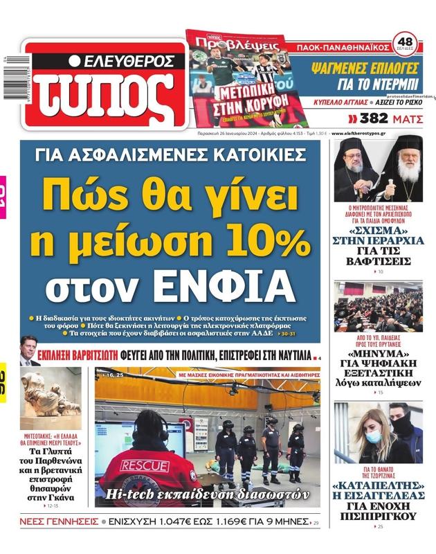 Πρωτοσέλιδο Ελεύθερος Τύπος