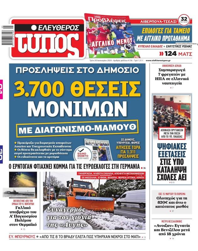 Πρωτοσέλιδο Ελεύθερος Τύπος
