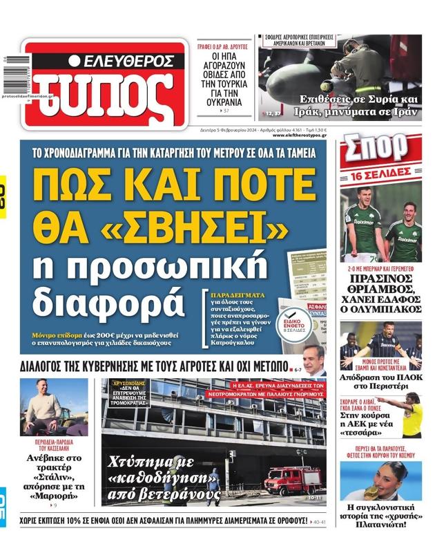 Πρωτοσέλιδο Ελεύθερος Τύπος
