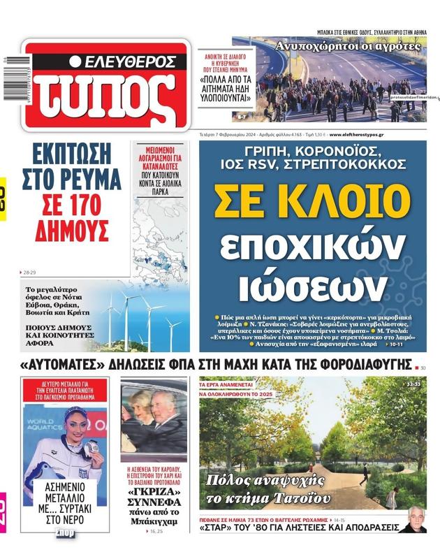 Πρωτοσέλιδο Ελεύθερος Τύπος