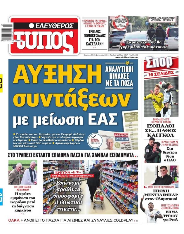 Πρωτοσέλιδο Ελεύθερος Τύπος