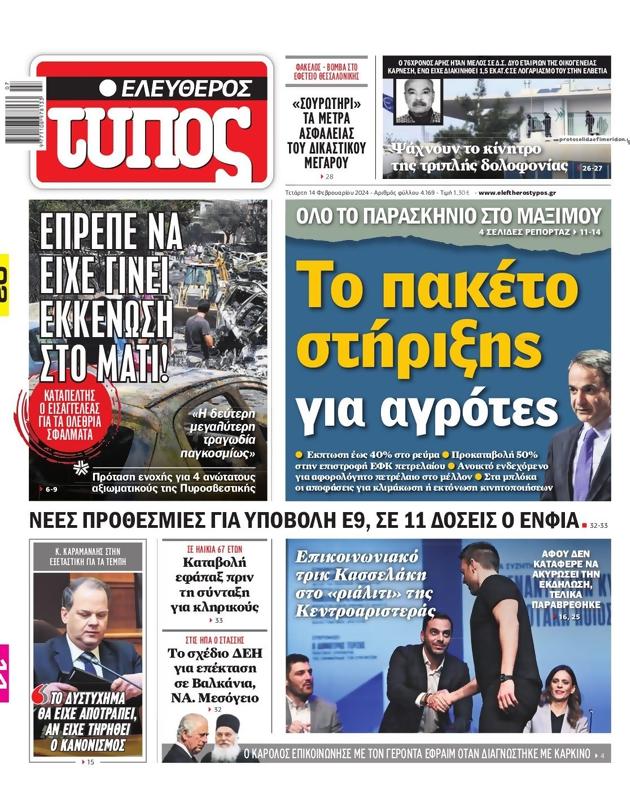 Πρωτοσέλιδο Ελεύθερος Τύπος