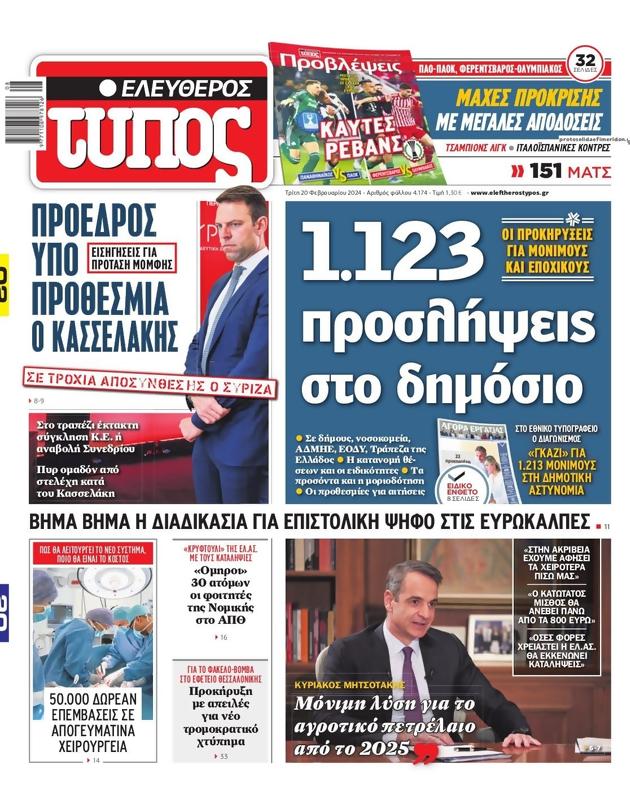 Πρωτοσέλιδο Ελεύθερος Τύπος