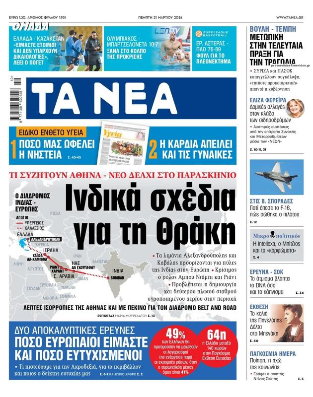 Πρωτοσέλιδο Τα Νέα