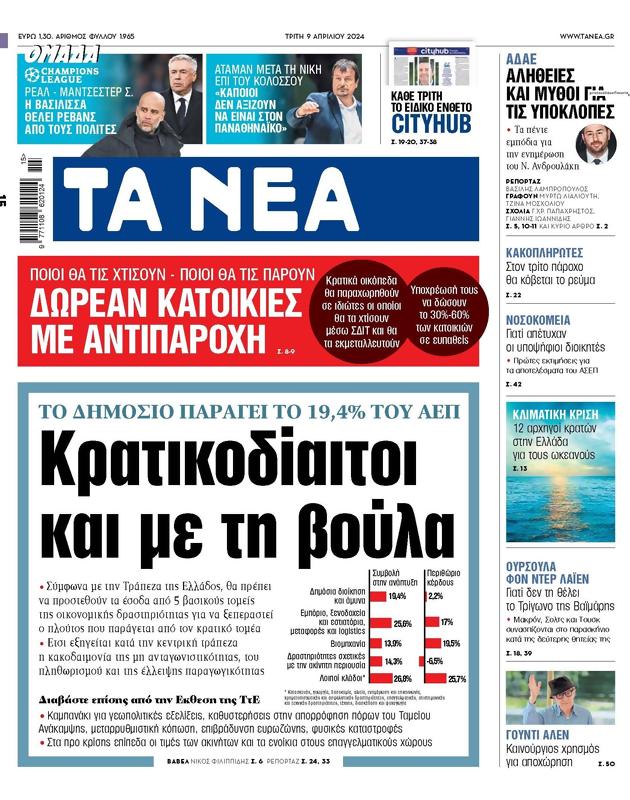 Πρωτοσέλιδο Τα Νέα