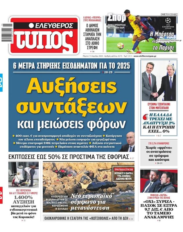 Πρωτοσέλιδο Ελεύθερος Τύπος