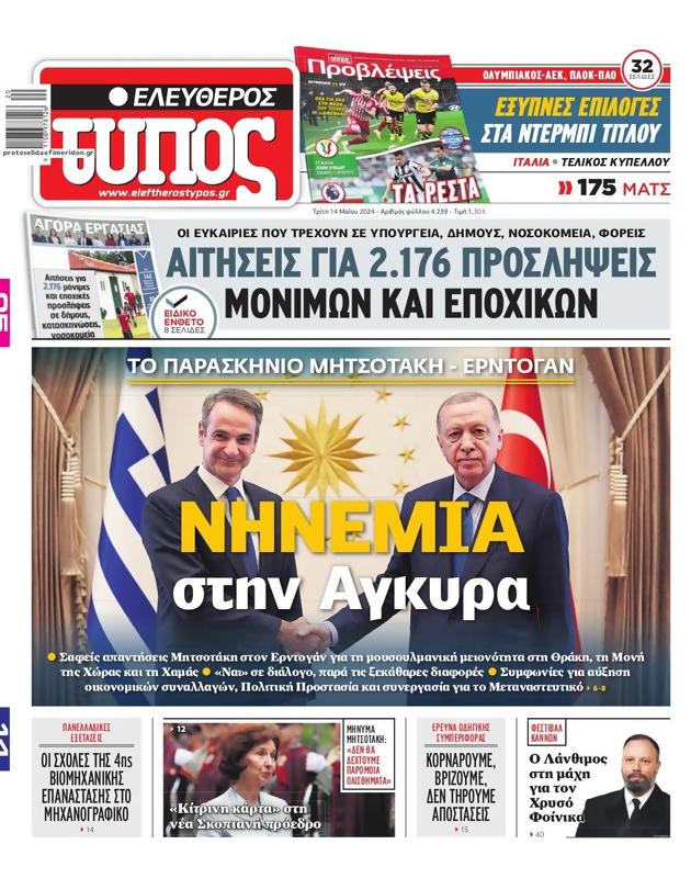 Πρωτοσέλιδο Ελεύθερος Τύπος