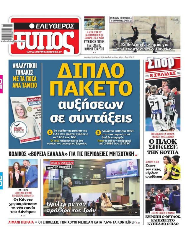 Πρωτοσέλιδο Ελεύθερος Τύπος