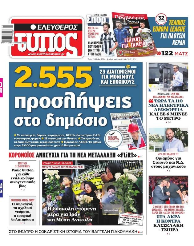 Πρωτοσέλιδο Ελεύθερος Τύπος
