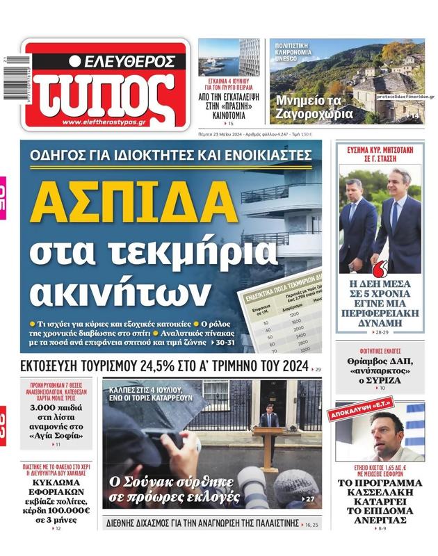 Πρωτοσέλιδο Ελεύθερος Τύπος