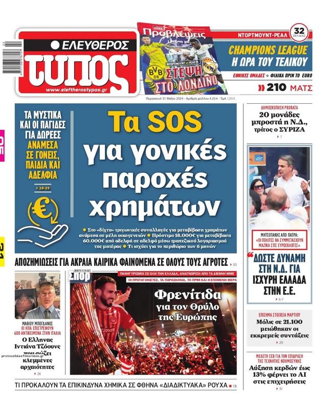 Πρωτοσέλιδο Ελεύθερος Τύπος