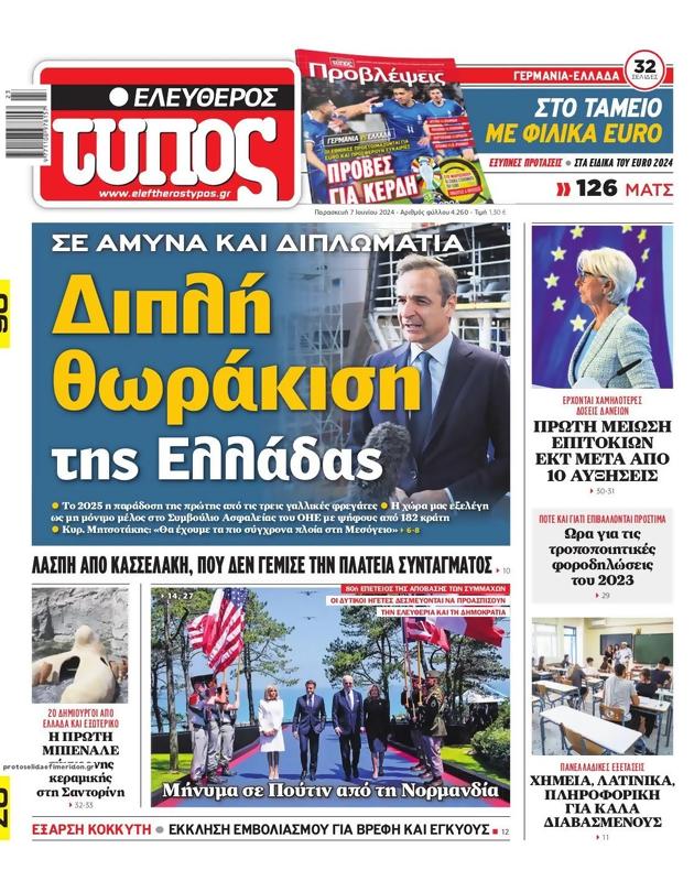 Πρωτοσέλιδο Ελεύθερος Τύπος