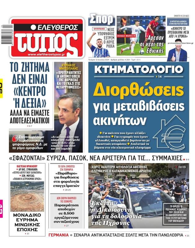 Πρωτοσέλιδο Ελεύθερος Τύπος